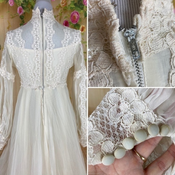 VINTAGE Lace Wedding Dress and Veil - Picture 3 of 11